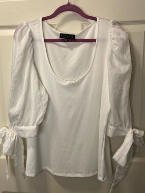 Eloquii White Scoop Neck Plus Size Top with Tie 3/4Balloon Sleeve. Size 18/20